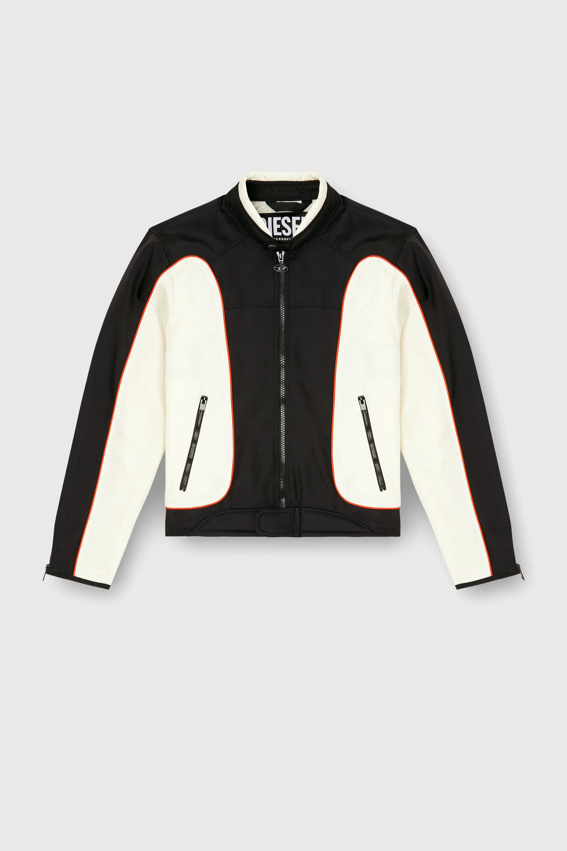 Colour-block biker jacket with piping