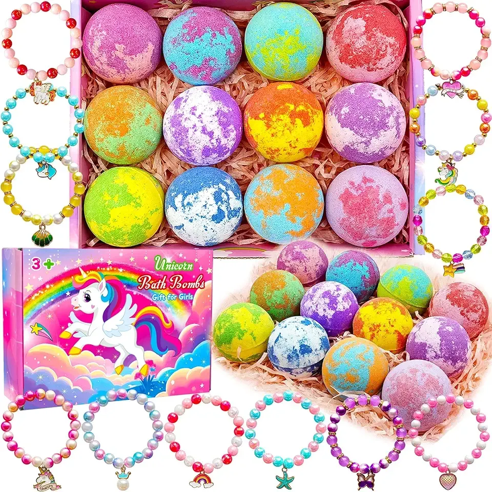 Unicorn Bath Bombs for Kids Girls with Toys Surprise Jewelry Inside Gift for Girls 3 4 5 6 7 8 Years Old Birthday Gifts Ideas Easter Gifts for Girl Easter Basket Stuffers Egg Fillers Christmas Gift