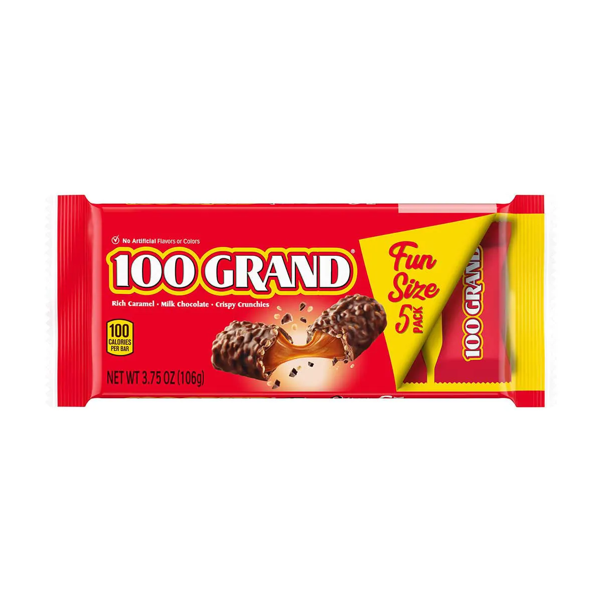 100 Grand, Crispy Milk Chocolate with Caramel, Fun Size Candy Bar, 5 pk