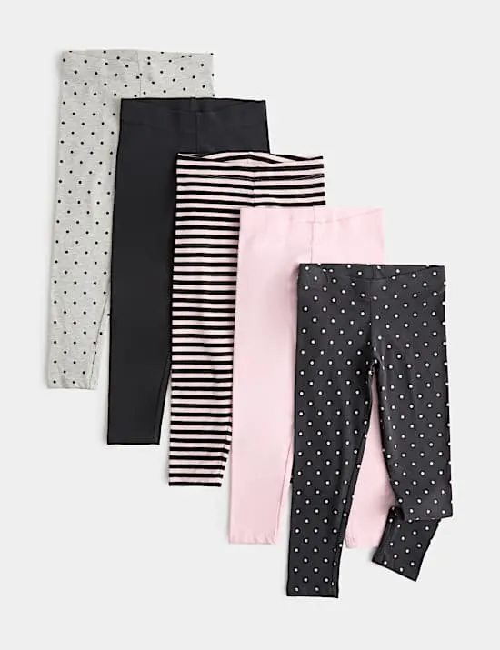 5er-Pack gemusterte Leggings mit hohem Baumwollanteil (2–10 Jahre)