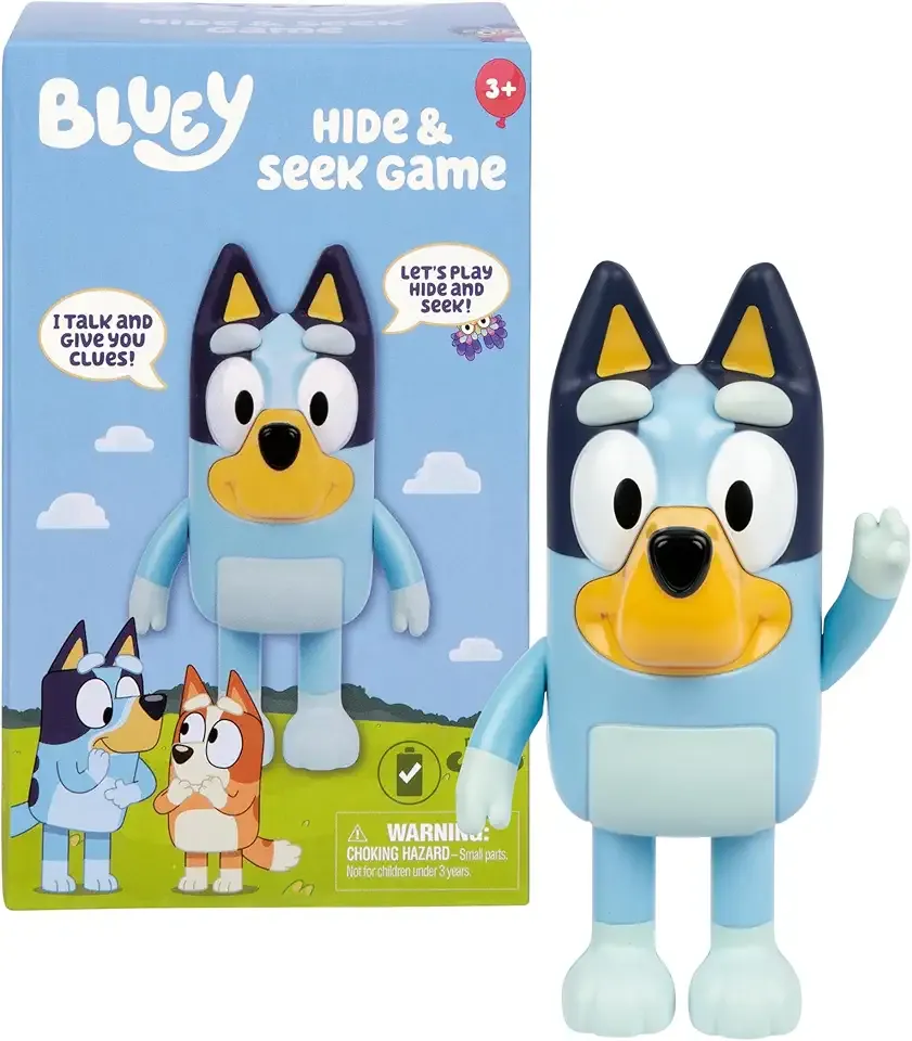 Bluey Game Hide and Seek Figure, Articulated, Musical Kids Figurines with Dance Mode, Interactive Play Toddler Figurine Toys for Ages 3+
