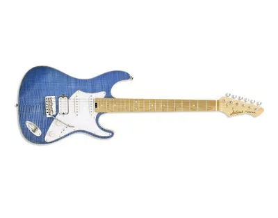 ARIA 714 MKII ST-STYLE COIL TAP HSS ELECTRIC GUITAR - TURQUOISE BLUE FLAME MAPLE TOP - ROASTED MAPLE NECK