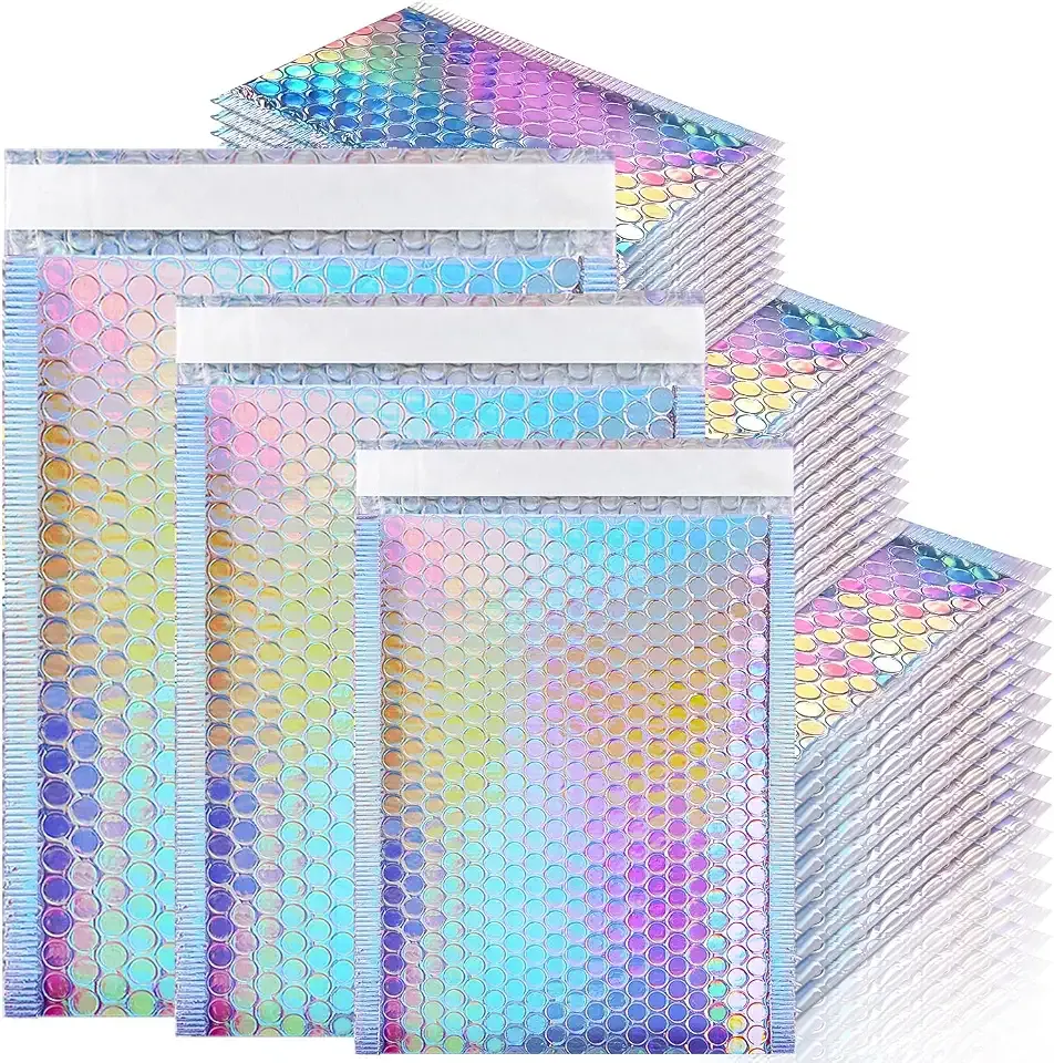 Holographic Bubble Mailers Shipping Bags, 50 Pack, 3 Sizes