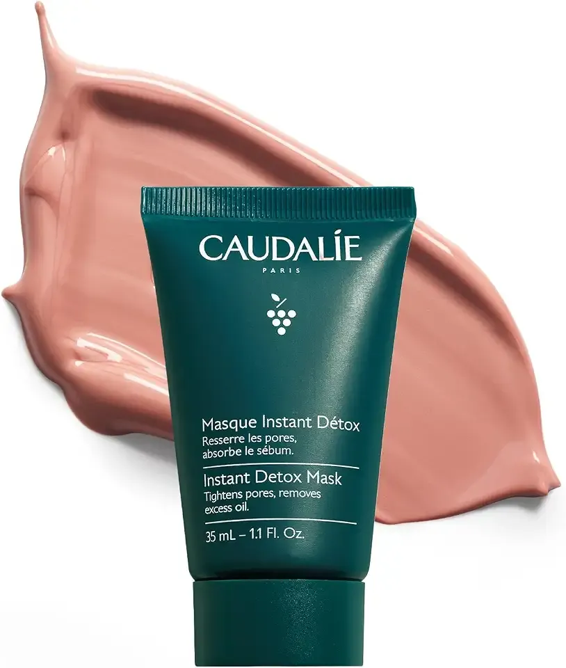 Caudalie Instant Detox Mask, Pore Minimizing Pink Clay Face Mask - 35 mL | Visibly eliminates excess sebum and visibly tightens pores in as little as 10 minutes for clear-looking, more luminous skin.