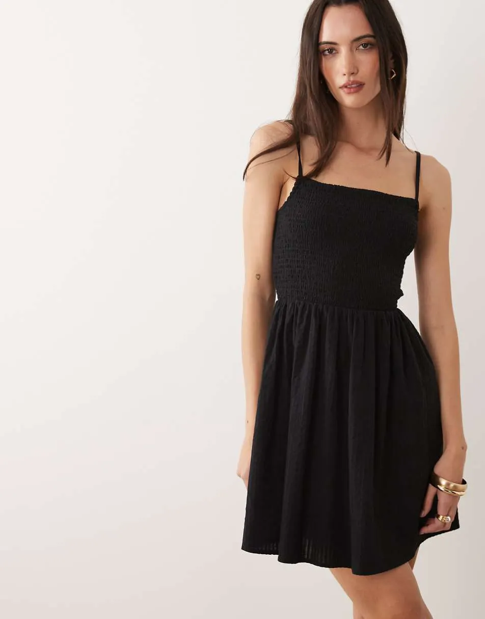 Brave Soul shirred mini sundress in black