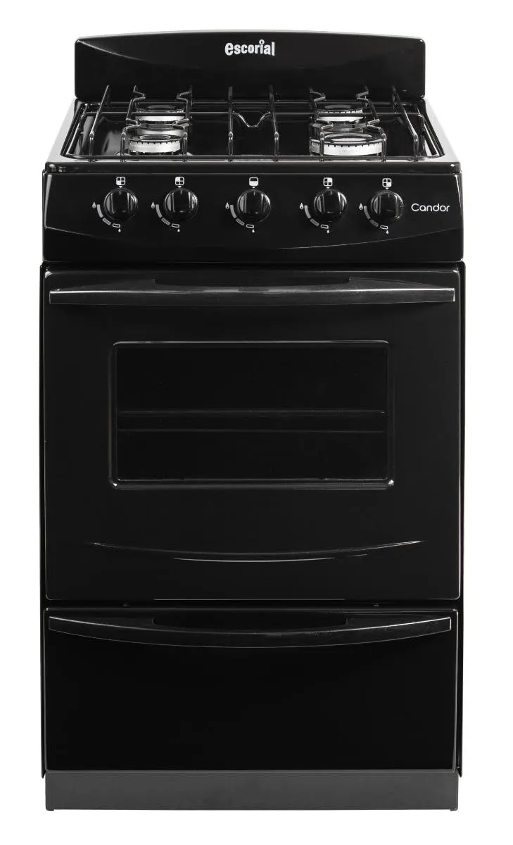 Cocina a gas envasado Escorial Candor S2 negra 51cm con horno visor y diseño compacto