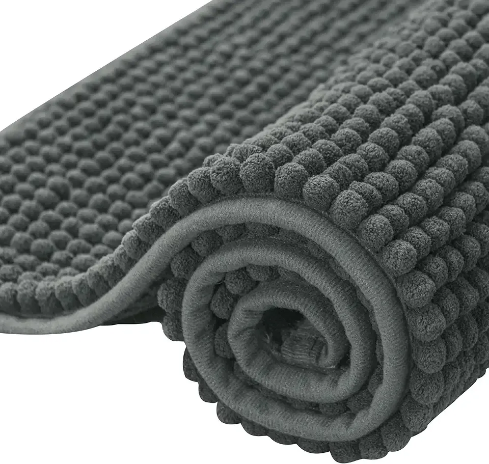 SUBRTEX Bathroom Rugs Chenille Bath Rug Soft Short Plush Bath Mat Soft Shower Mat Water Absorbent Shower Mat Quick Dry Machine Washable(Gray,16" x 24")