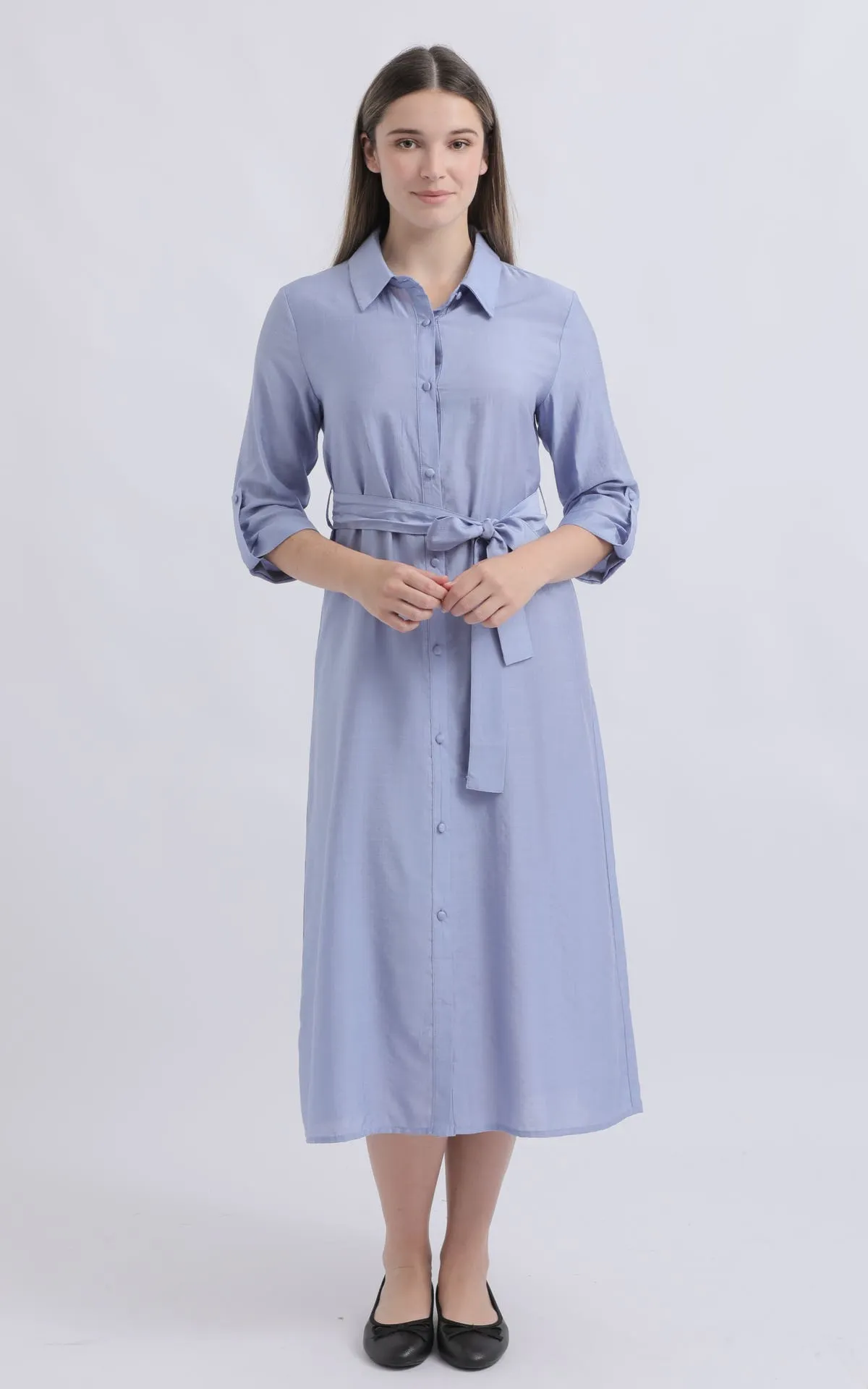 Voile Tie Waist Midi Shirt Dress