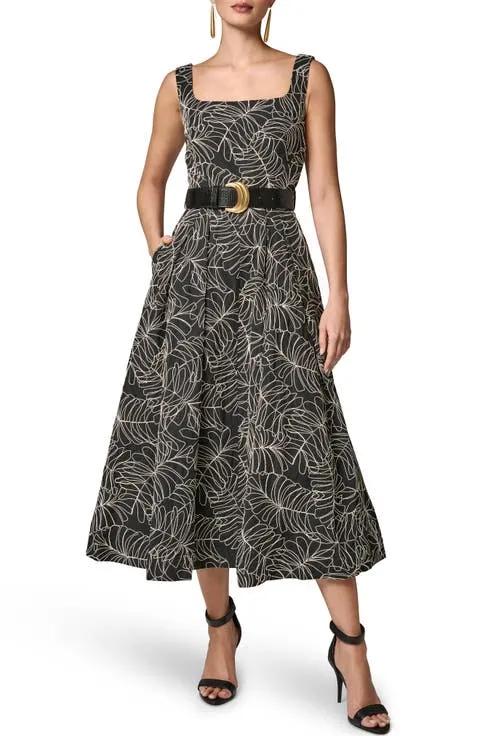 Leaf Embroidery Sleeveless A-Line Dress