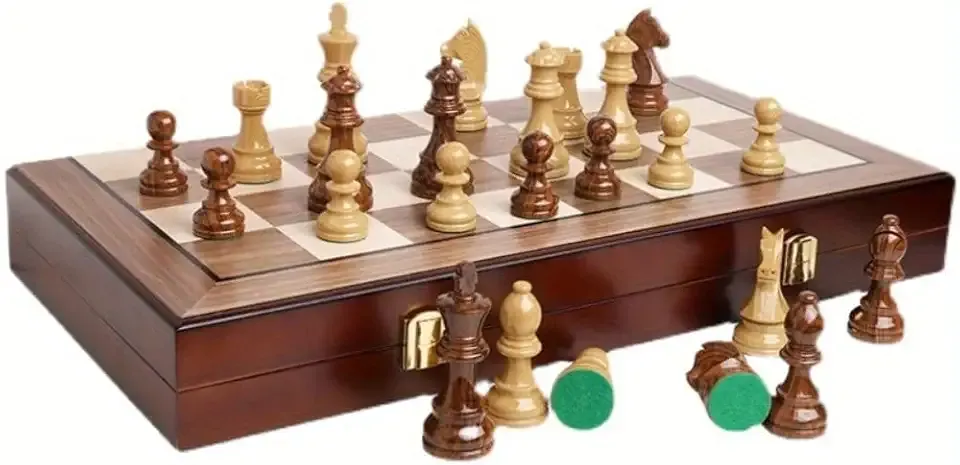 20" Extra Large Folding Chess Set - Walnut Wood Board & Weighted PVC Pieces - Portable Tournament Game for Adults, Travel, Gifts (Perfect for Beginners & Adults)