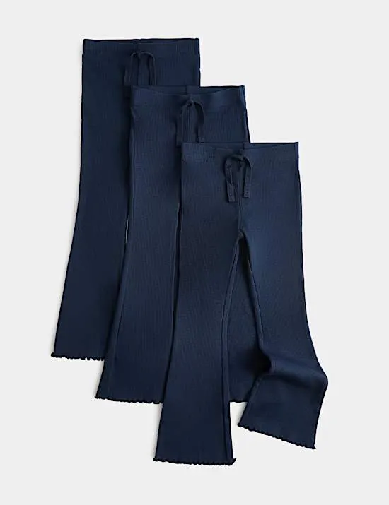 3er-Pack Gerippte Leggings mit hohem Baumwollanteil und ausgestelltem Bein (2–8 J.)