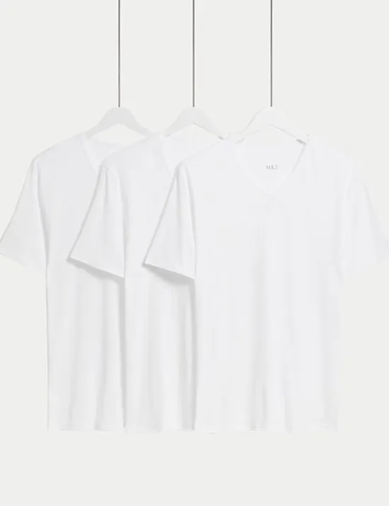 3er-Pack T-Shirt-Unterhemden aus Baumwolle mit V-Ausschnitt