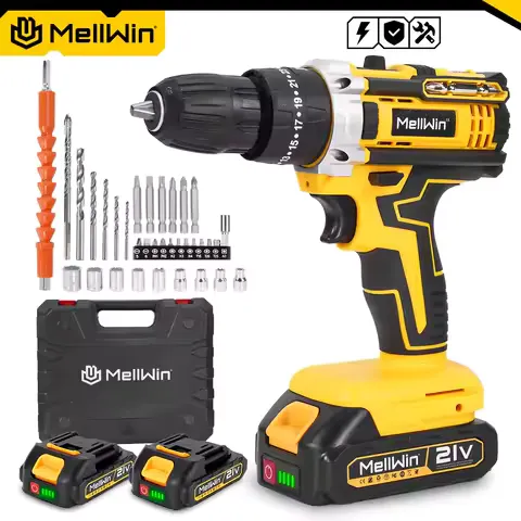 MELLWIN Cordless Electric Impact Drill Set 25+3 Torque Multipurpose Electric Screwdriver Power Tool For Makita 18V Battery Pin