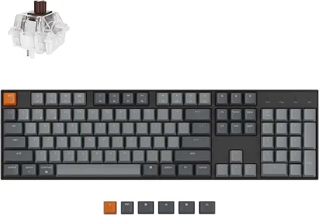 Keychron K10 Full Size 104 Keys Bluetooth Wireless/USB Wired Mechanical Gaming Keyboard with Keychron Super Brown Switch/RGB Backlight/Multitasking Computer Keyboard for Windows/Mac, Aluminum Frame