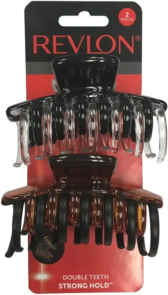 REVLON Strong Hold Hair Claw Clips, Brown/Black, 2 Count