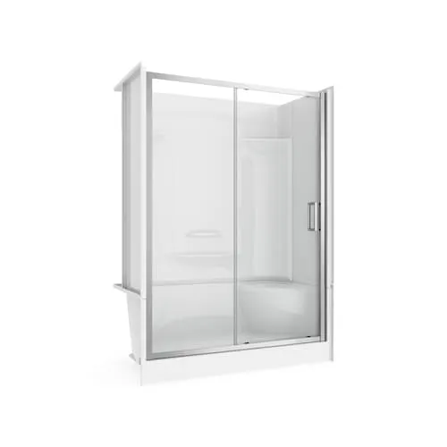 Essence Shower Kit 60 L in. x 30 W in. Left Drain Shower Right Seat and Connect Pro Sliding Door in Chrome