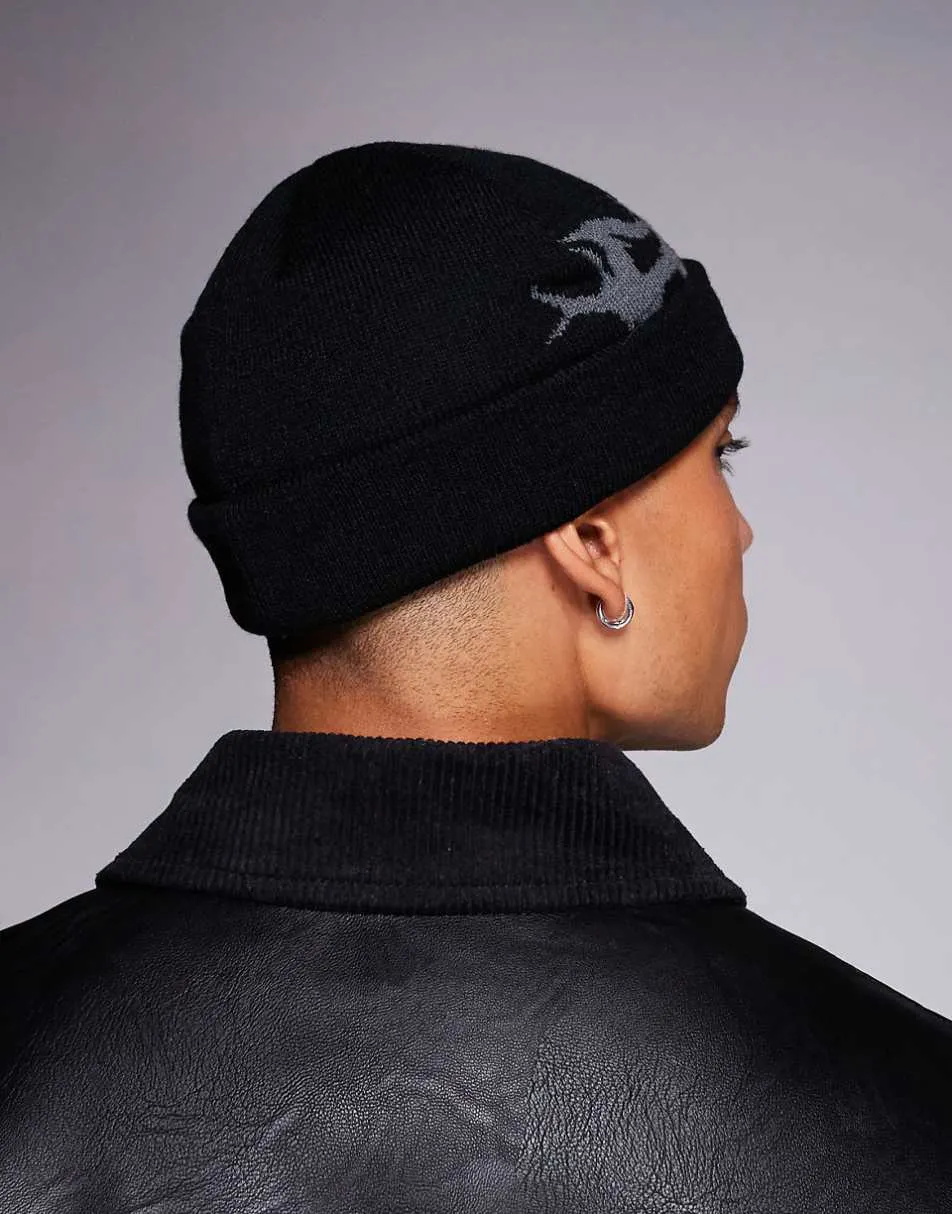 Faded Store gothic skull beanie in dark grey