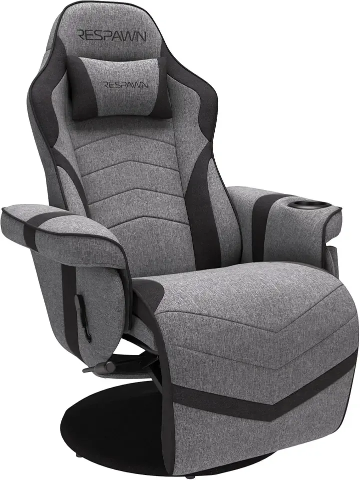 RESPAWN 900 Console Gaming Recliner with Footrest and Lumbar Support - Comfortable Ergonomic Gaming Chair with Headrest, No Wheels, Reclining, Heavy Duty, Racing Style Video Game Chairs - Gray Fabric