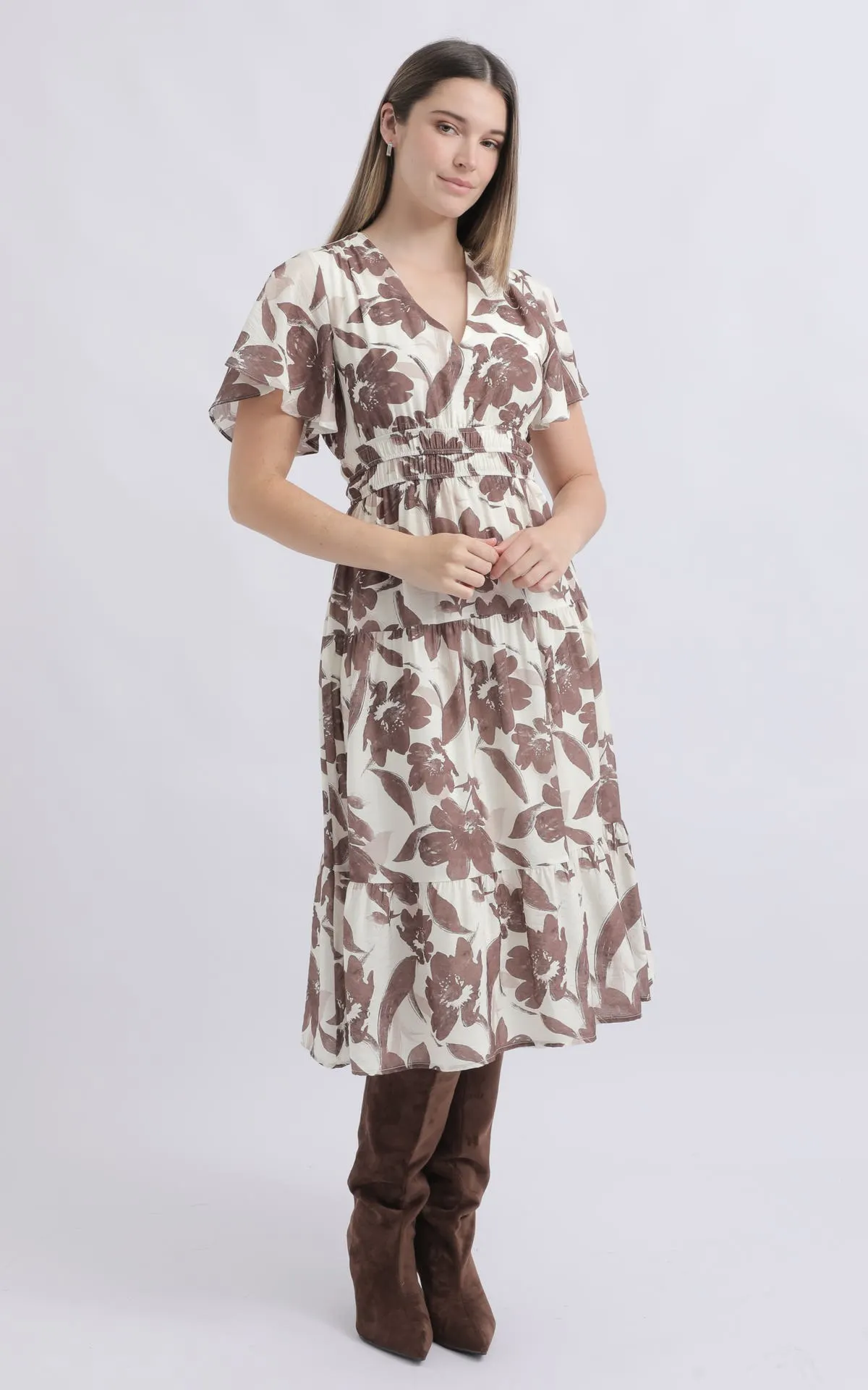 Ptd Voile Flutter Sleeve Dress