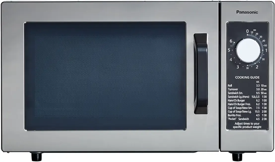 NE-1025F Compact Light-Duty Commercial Microwave Countertop Oven with 6-Minute Electronic Dial Control Timer, Bottom Energy Feed, 1000W, 0.8 Cu. Ft. Capacity Silver