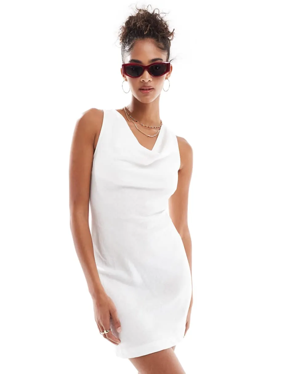 Cotton On Haven cowl neck linen blend mini dress in white