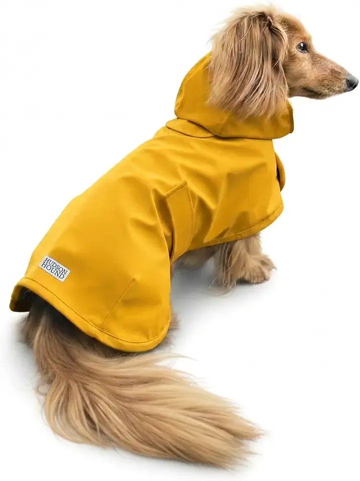 Dachshund Raincoat - Waterproof & Windproof Dog Jacket for Long Weiner Dogs, Adjustable Fit, Harness Hole - Yellow, Small