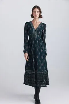 Vestido midi estampado étnico