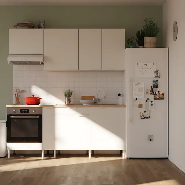 Cocina en kit Eleki blanca 3 módulos altos + 4 bajos L.200 x H.217 x P.58 cm