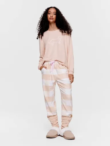 Caramel Buffalo Check 100% Cotton Flannelette Legwarmer Pj Pant
