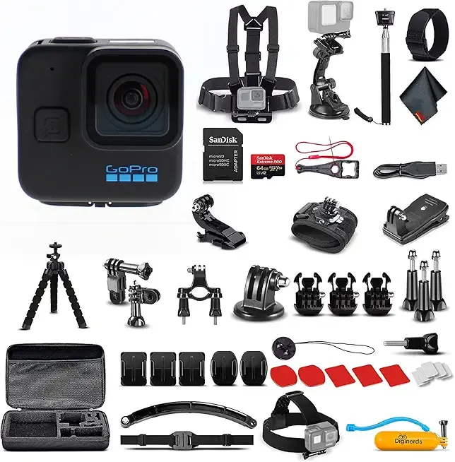 HERO11 (Go Pro Hero11) Black Mini - Waterproof Action Camera with 5.3K Ultra HD Video, 24.7MP Photos, 1/1.9" Sensor, Stabilization + 50-in-1 Accessory Kit + 64GB Card + More