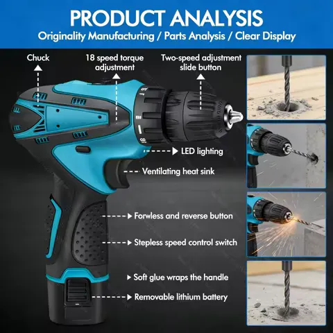 12V Cordless Electric Drill Kit Portable Mini Wireless Power Drill with Polishing Grinding Screwdriver for Home DIY Repair
