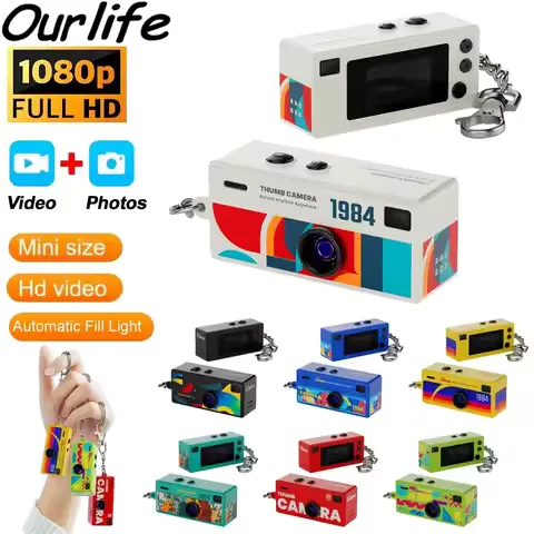 Ourlife Digital Camera 0.96 Inch Keychain Camera Retro Support Memory Card 1080P Very Small Camcorder Video Recorder with Flash