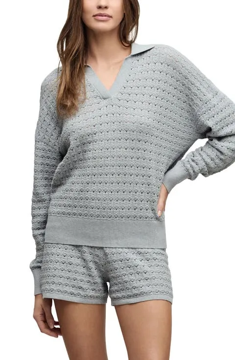Barefoot Dreams® Heathered Cotton Tulip Pointelle Collared Pullover