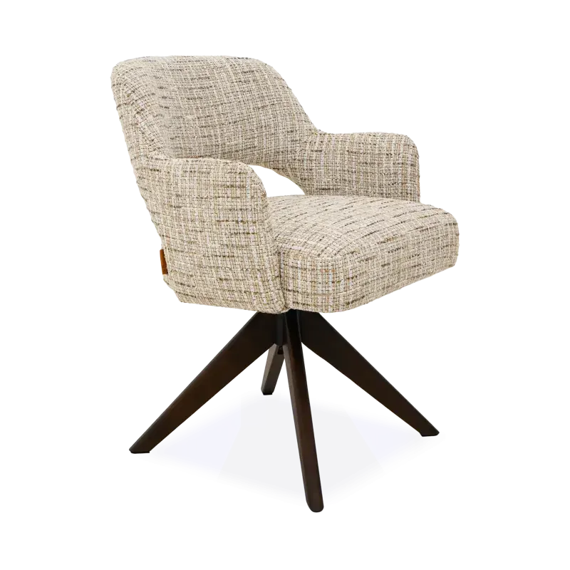 Armstoel Arabella - draaibaar - stof Be Trendy Creme - pocketvering - poot eiken donkerbruin