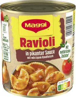 Maggi Ravioli in pikanter Sauce mit Fleisch