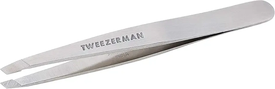 Tweezerman Stainless Steel Slant Tweezer - Eyebrow Tweezers for Women and Men (Classic Stainless)