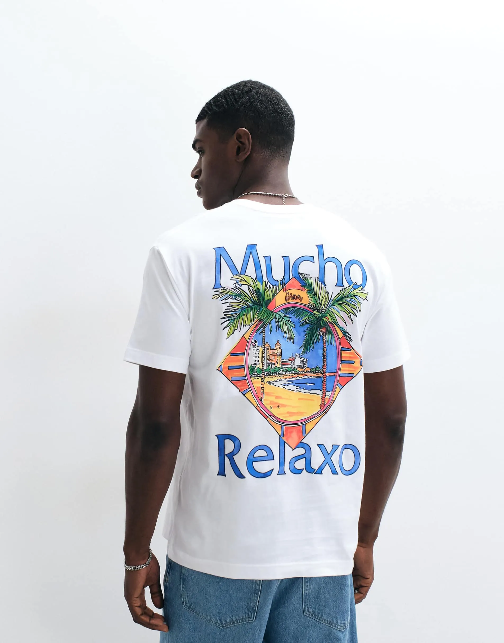 On Vacation Club Mucho Relaxo back print t-shirt in white