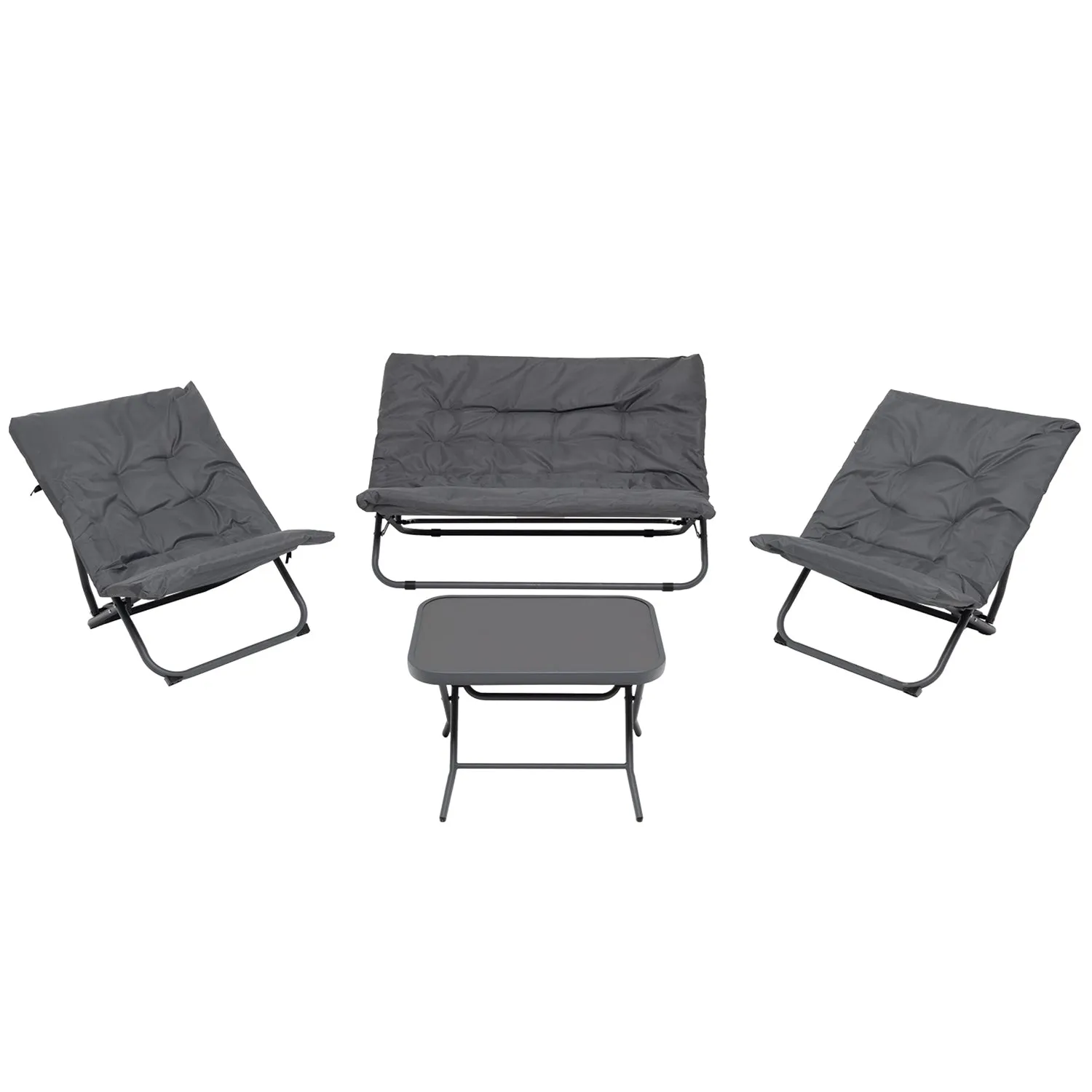 Set da giardino 4 pezzi con Struttura in Acciaio Antracite, Tavolino con top in vetro e cuscini Antracite