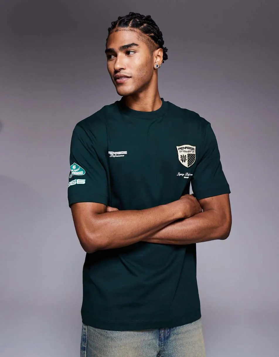 River Island motorsport logo t-shirt in dark green
