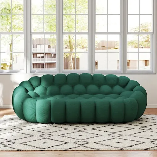 98 in. Bubble Armless Couch, Modern Green Mesh Fabric 3-Seater Loveseat Curved Floor Sofa