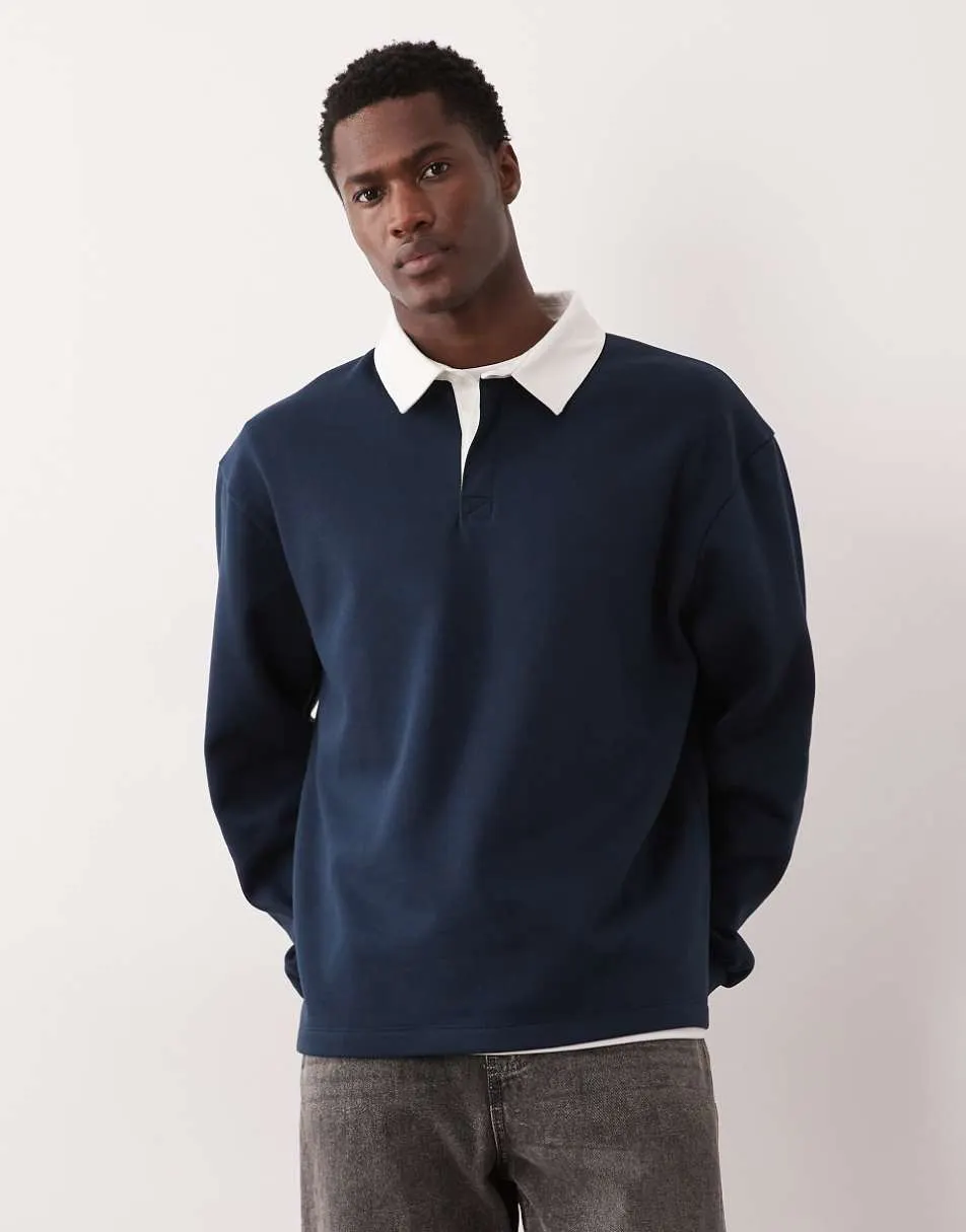 ASOS DESIGN oversized fit rugby polo with contrast collar in navy