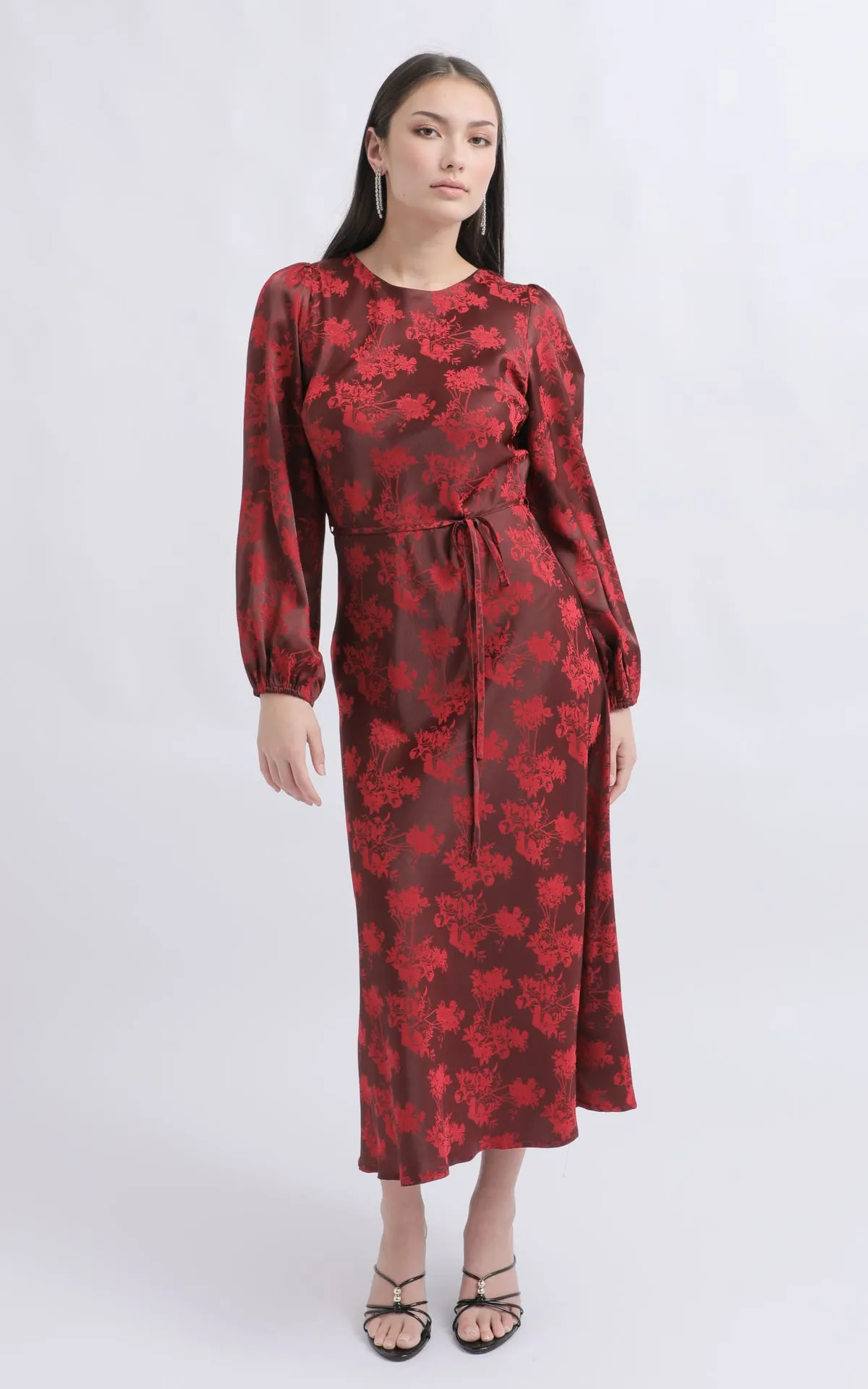 Jacquard Satin LS Midi Dress