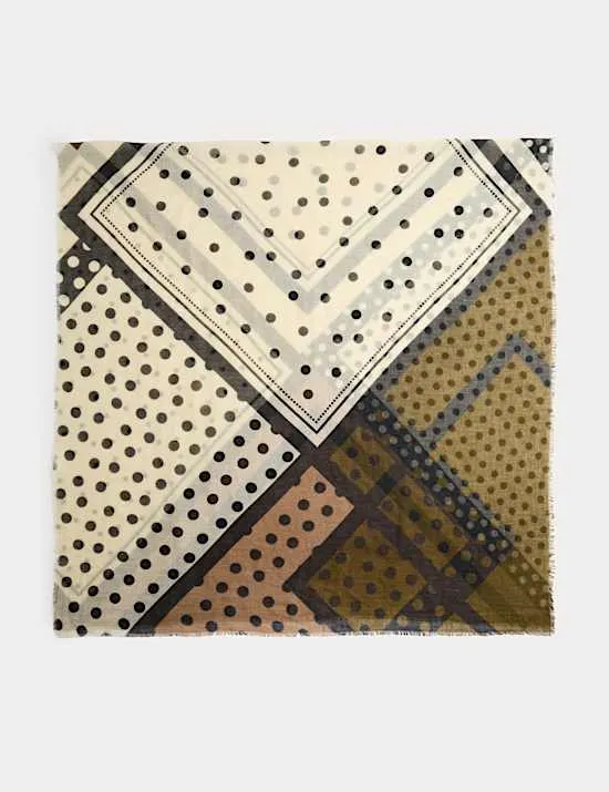 Polka Dot Lightweight Scarf with Wool