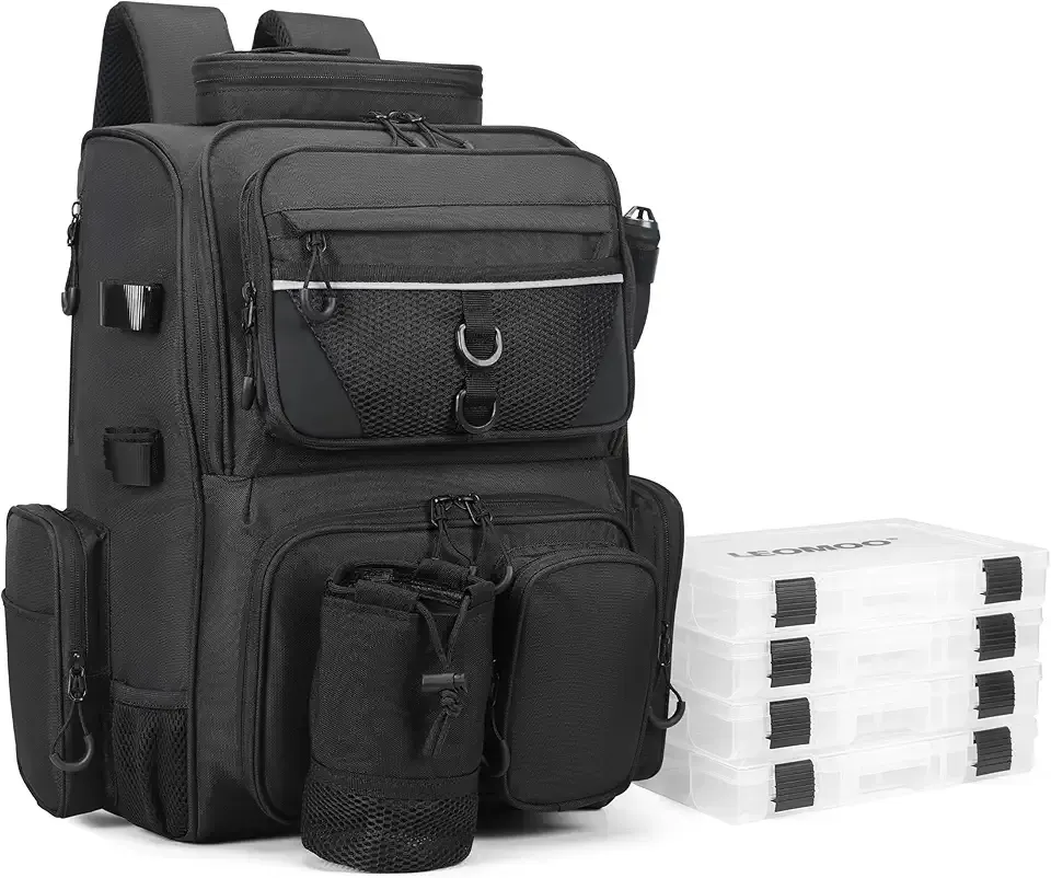 Fishing Tackle Backpack With Rod Holders, Large 40L Fishing Backpack for Camping, Hiking