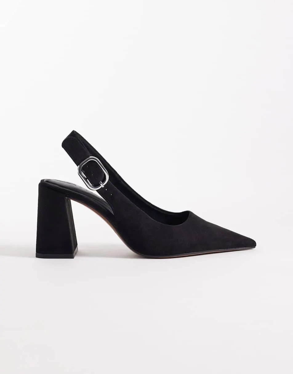 ASOS DESIGN Surrey slingback mid block heels in black suedette