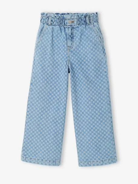 Pantalon fille large motifs fantaisie - bleu clair