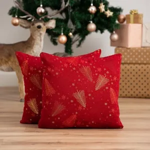 Pack 2 fundas cojín navidad algodón jacquard rojo 45x45 cm - Christree