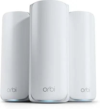 NETGEAR Orbi 770 Series Tri-Band WiFi 7 Mesh Network System (RBE773) - Router + 2 Satellite Extenders, Security Features, Up to 11Gbps, Covers up to 8,000 sq. ft., 100 Devices, 2.5 Gig Internet Port NETGEAR Orbi 770 Series Tri-Band WiFi 7 Mesh Network S…