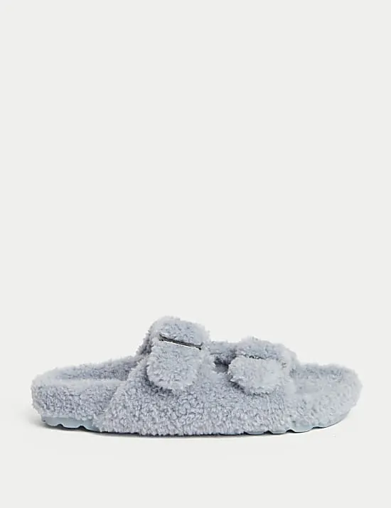 Borg Buckle Open Toe Slider Slippers