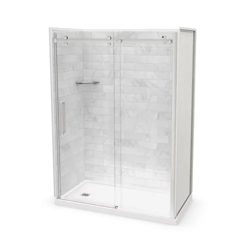 Utile 60L x 32W x 84H in. 3-in-1 Shower Kit - Shower Stall Enclosure with Left Drain Base, Wall, and Glass Shower Door in Chrome